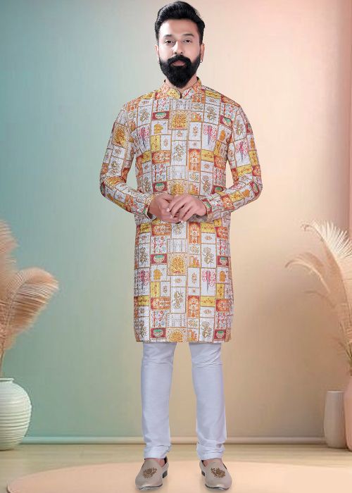 Multicolor Cotton Kurta Pajama With Printed Design