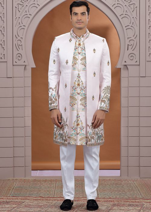 Light Pink Indo Western Sherwani With Embroidery