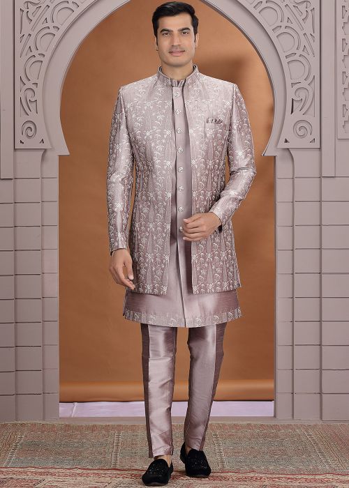 Purple Indo Western Sherwani With Artistic Embroidery