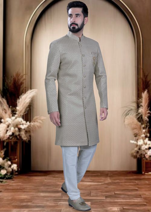 Beige Silk Indo Western With Embroidery Work