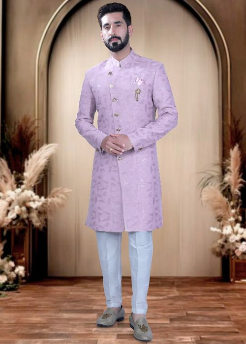 Pink Indo Western Sherwani With Woven Design