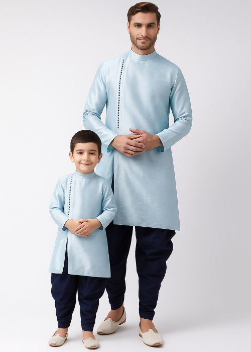 Light Blue Readymade Father Son Dhoti Kurta Set
