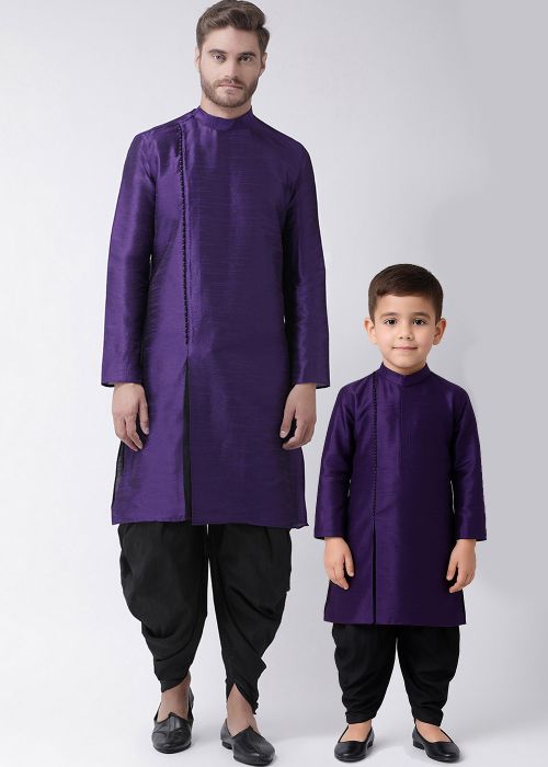 Purple Readymade Father Son Dhoti Kurta Set