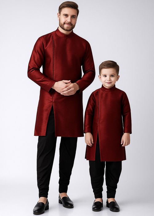 Maroon Readymade Father Son Combo Set