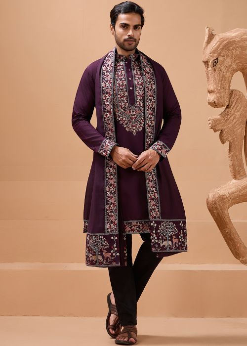 Purple Viscose Kurta With Sequin Embroidery
