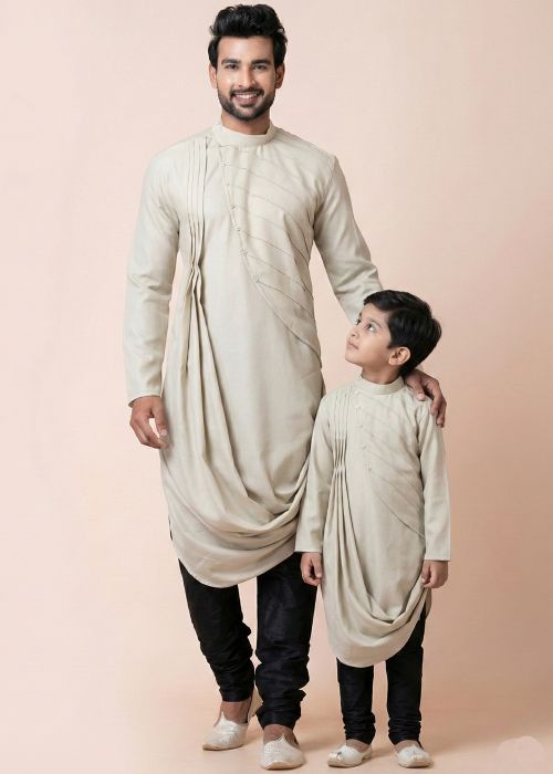 Cream Cowl Style Father Son Kurta Pajama