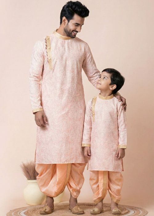 Pink Printed Father Son Dhoti Kurta Set