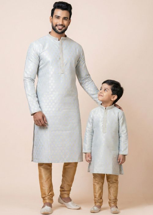 Powder Blue Jacquard Woven Father Son Combo Set