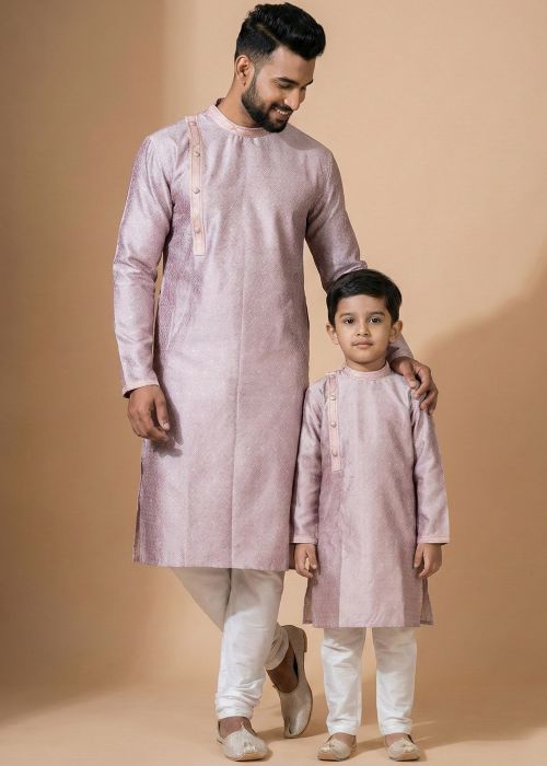 Lavender Father Son Combo Set With Woven Texture