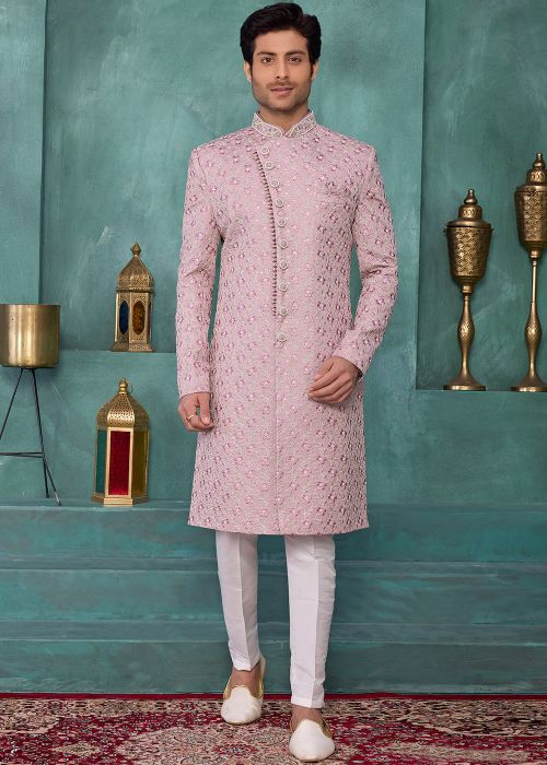 Blush Pink Art Silk Sherwani With Sequin Work