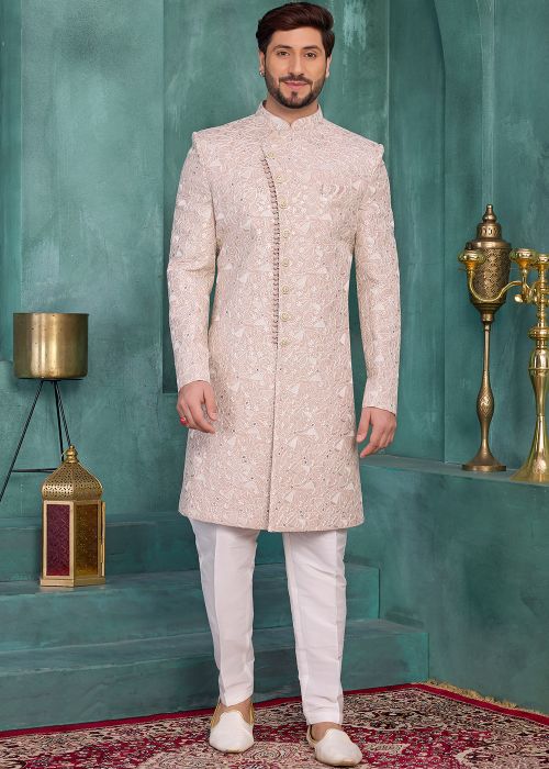 Pink Art Silk Sherwani With Thread Embroidery