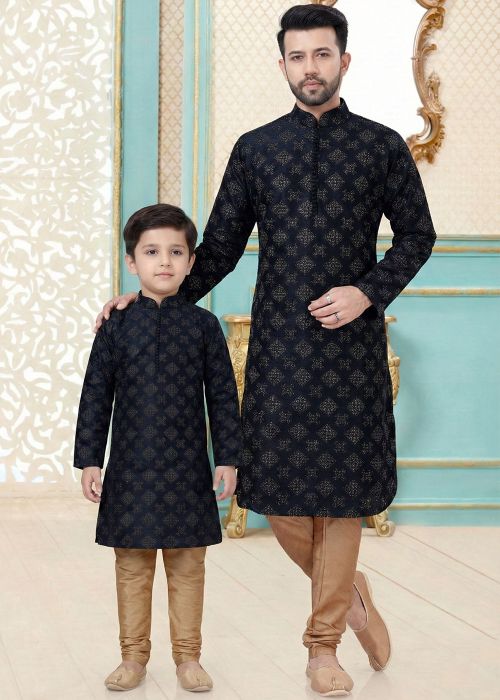 Black Printed Father Son Kurta Pajama Set