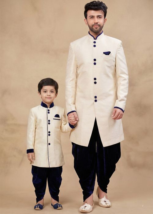 Cream Dhoti Sherwani Father Son Combo Set