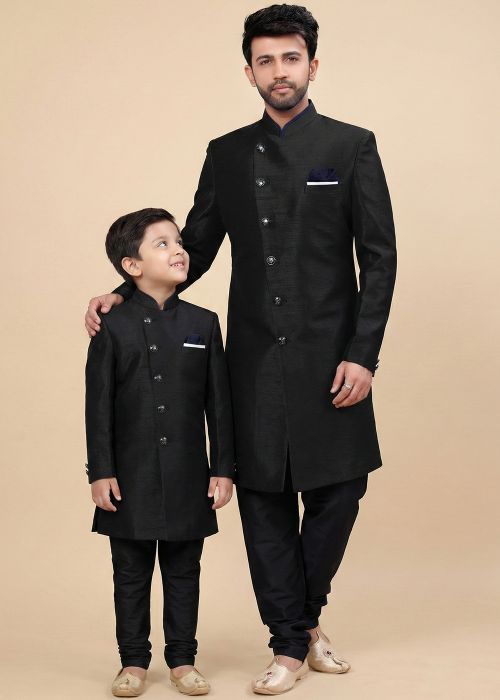 Black Indo Western Sherwani Father Son Combo Set