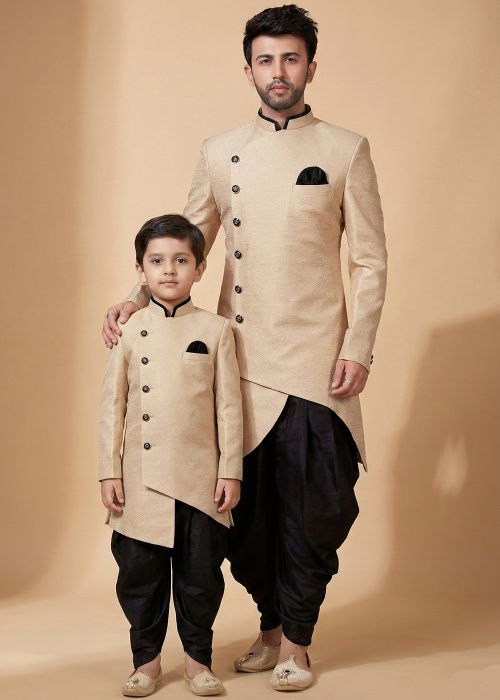 Beige Dhoti Sherwani Father Son Combo Set