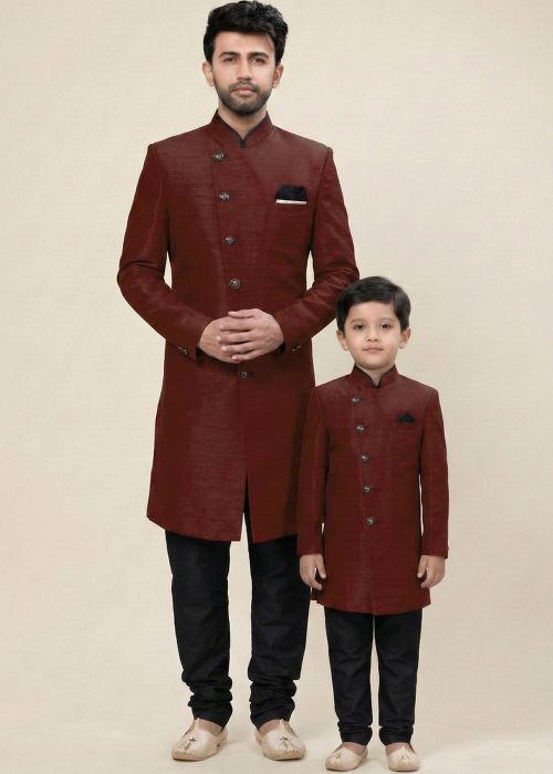 Maroon Indo Western Sherwani Father Son Set