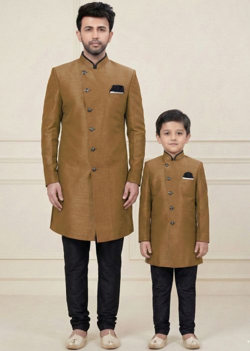 Brown Indo Western Sherwani Father Son Set