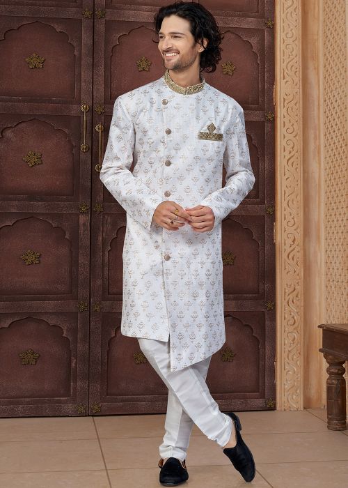 Off White Indo Western Sherwani With Subtle Work