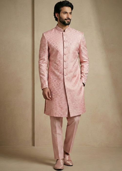 Blush Pink Woven Indo Western Sherwani