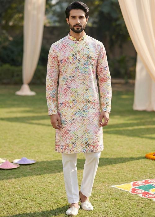 Multicolored Digital Print Cotton Kurta Pant Set