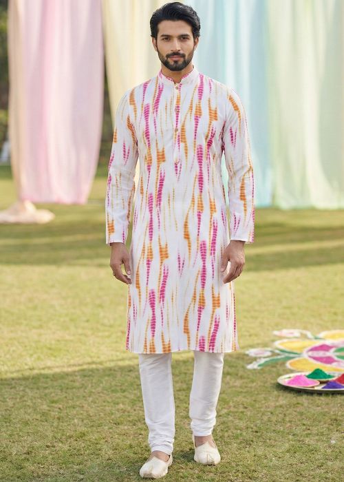White Tie-Dye Print Cotton Kurta Pant