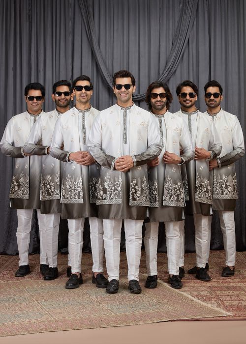 Grey Shaded Art Silk Kurta Pajama With Thread Work