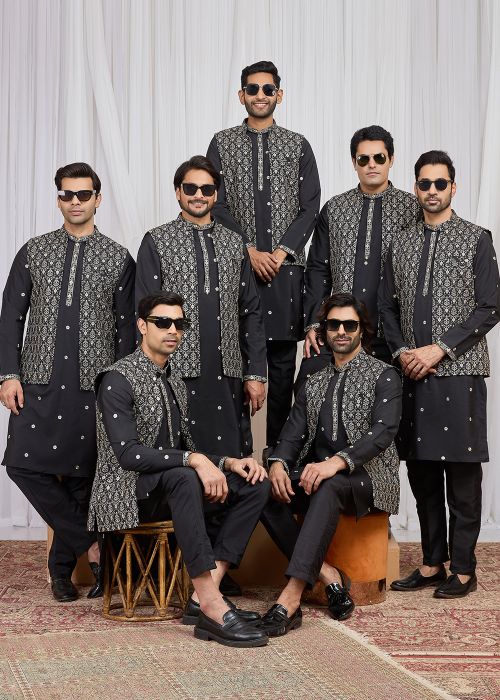 Black Kurta Pajama With Antique Motifs