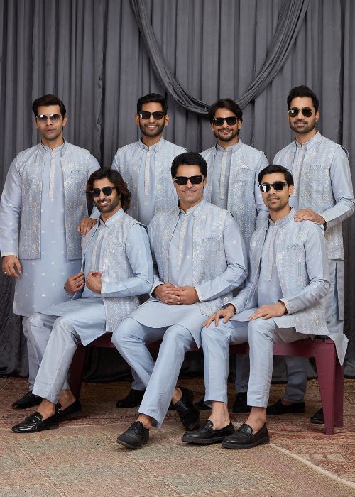 Sky Blue Art Silk Kurta Pant With Sequin Lines