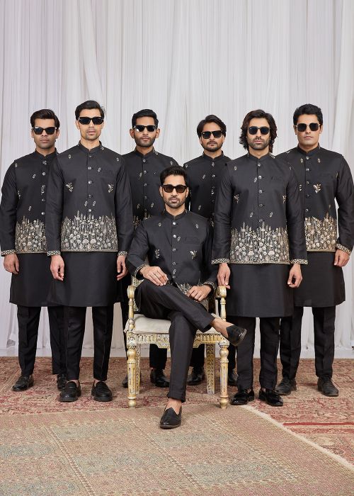 Black Kurta Pajama With Antique Detailing