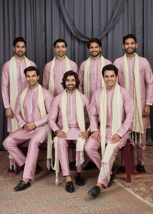 Blush Pink Art Silk Kurta Pajama With Butti Work