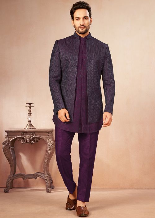 Purple Indo Western Sherwani With Subtle Motifs