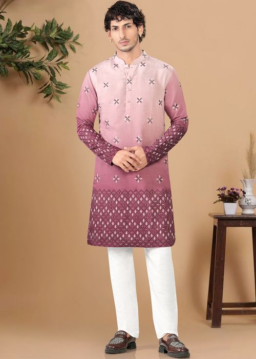Pink Silk Kurta Pajama With Sequin Work