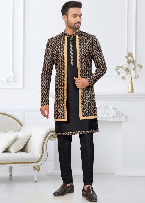 Black Embroidered Indo Western Sherwani