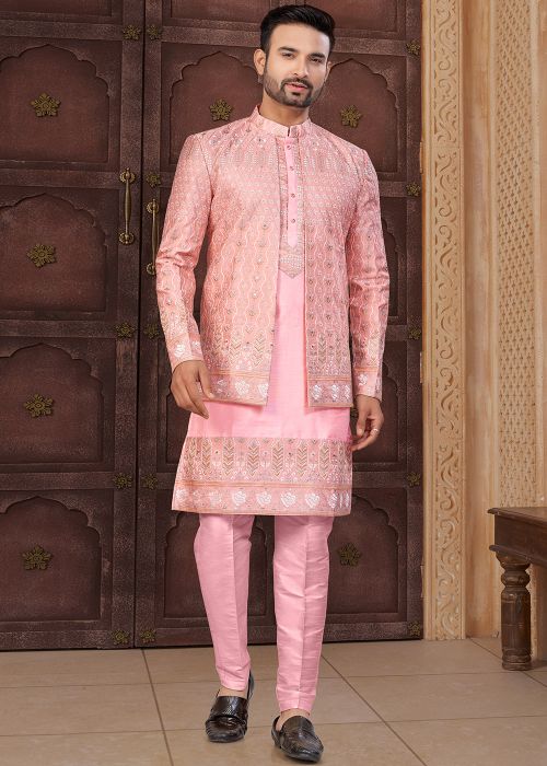 Pink Embroidered Indo Western Sherwani