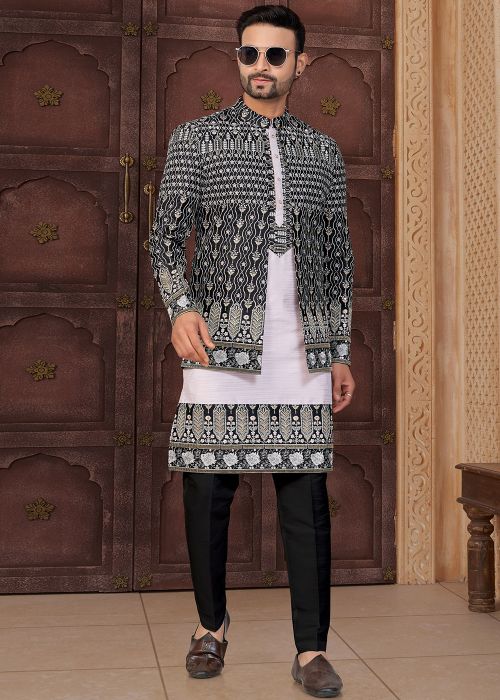 Black Embroidered Indo Western Sherwani