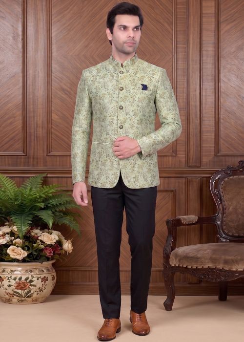 Green Jodhpuri Suit With Black Pant