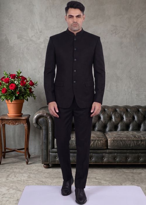 Black Bandhgala Jodhpuri Suit For Men