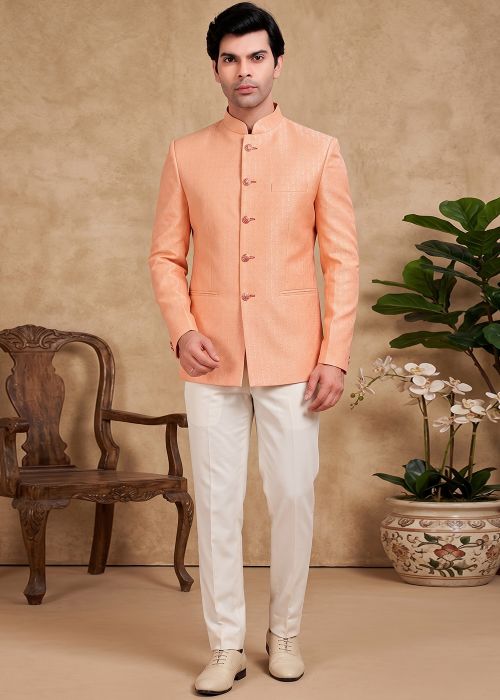 Peach Bandhgala Jodhpuri Suit For Men