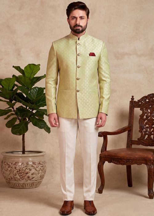 Light Green Woven Bandhgala Jodhpuri Suit