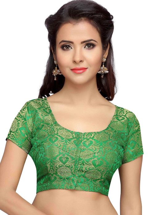 Green Color Brocade Saree Blouse
