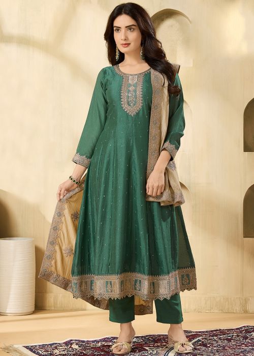 Emerald Green Embellished Georgette Anarkali Suit