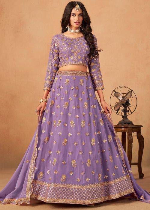 Lavender Organza Lehenga Choli With Zari Embroidery