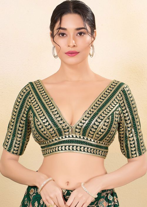 Green Embroidered Blouse In Art Silk