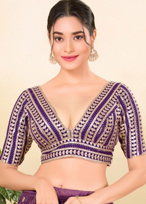 Purple Embroidered Art Silk Blouse