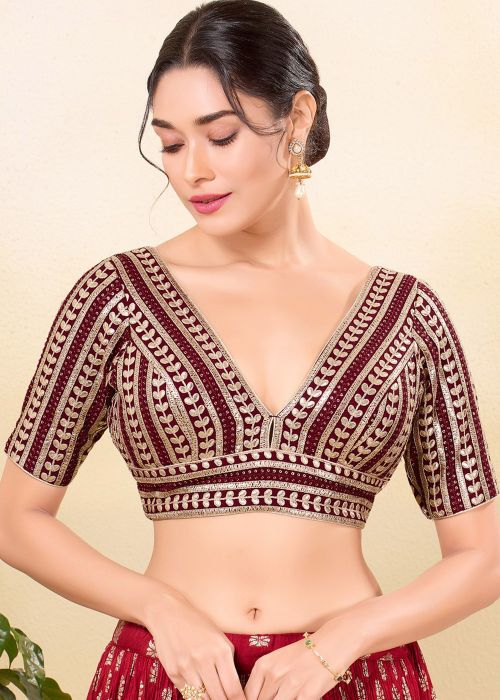 Maroon Embroidered Art Silk Blouse