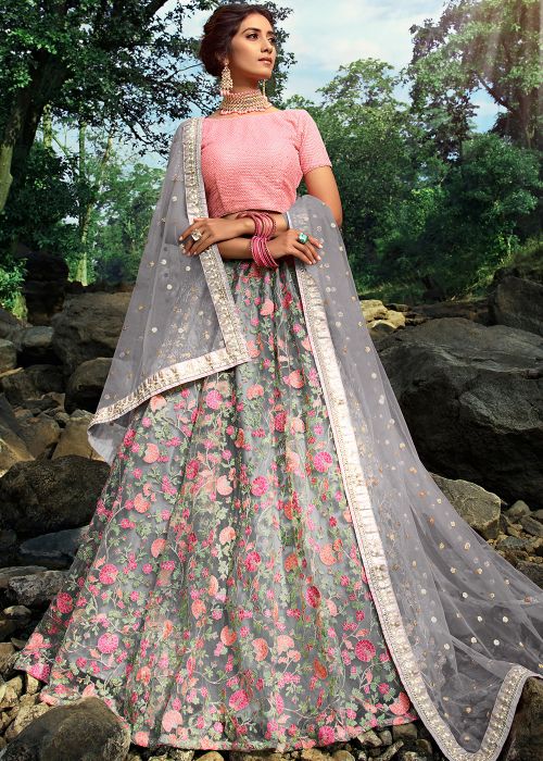 grey and pink colour combination dresses Lehenga Grey And Pink Colour Combination Dresses Grey Lehenga Indian Grey  Lehenga Choli Online Shopping USA