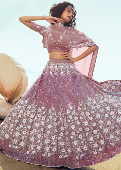 Mauve Purple Sequins Embellished Lehenga Choli With Dupatta