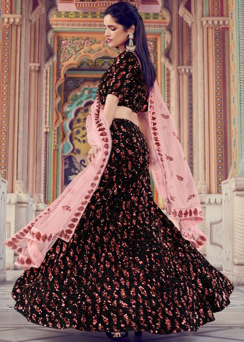 Black Lycra Sequins Embellished Lehenga Choli
