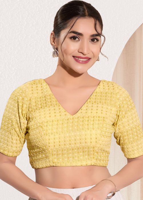 Yellow Embbroidered Blouse In Satin