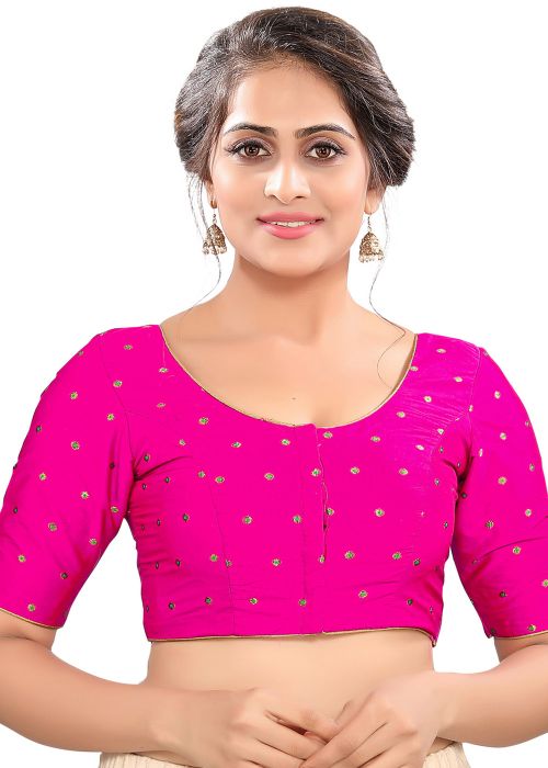 Pink Art Silk Blouse In Woven Work